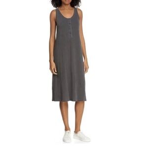 the GREAT. Slim Henley Scoop Neck Dress in Washed Black Midi Size Small